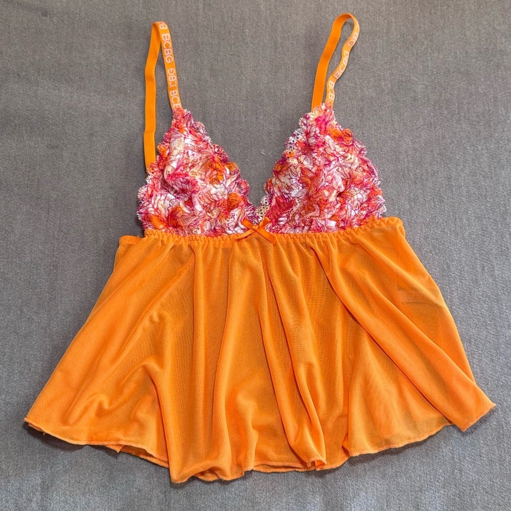 BCBG Orange Lace Y2K Babydoll Cami